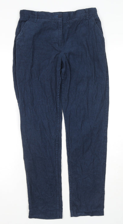 People Tree Womens Blue Cotton Trousers Size 8 L28 in Regular Zip