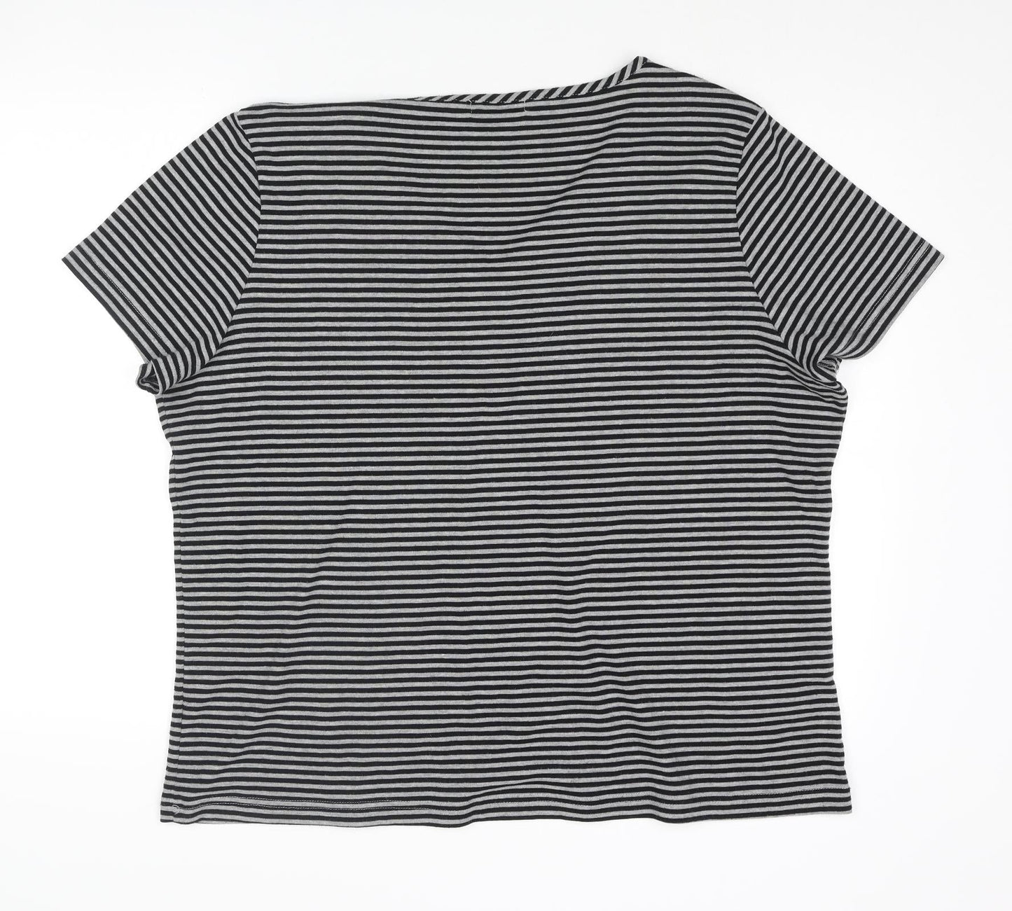 Bonmarché Womens Black Striped Polyester Basic Blouse Size XL V-Neck - Floral Applique Embroidery