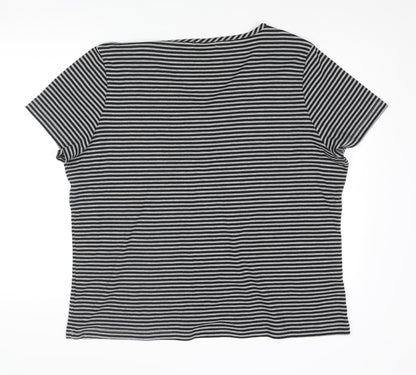 Bonmarché Womens Black Striped Polyester Basic Blouse Size XL V-Neck - Floral Applique Embroidery