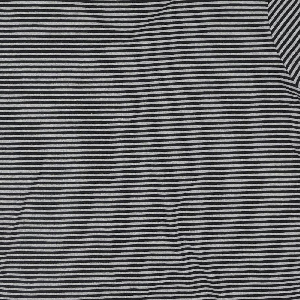 Bonmarché Womens Black Striped Polyester Basic Blouse Size XL V-Neck - Floral Applique Embroidery