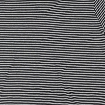 Bonmarché Womens Black Striped Polyester Basic Blouse Size XL V-Neck - Floral Applique Embroidery