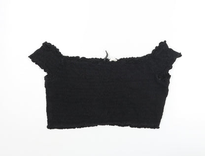 Womens UK Size L Divided by H&M Black Cropped Blouse