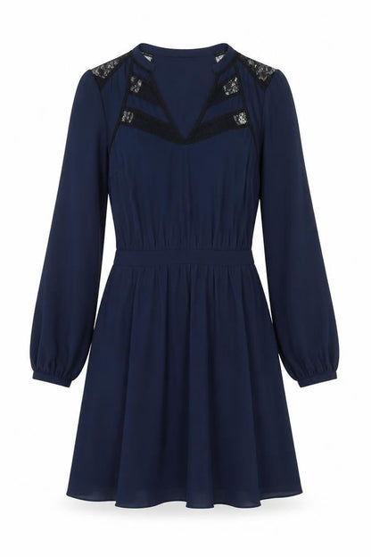 Warehouse Womens Blue Polyester A-Line Size 10 V-Neck Pullover - Lace Detail