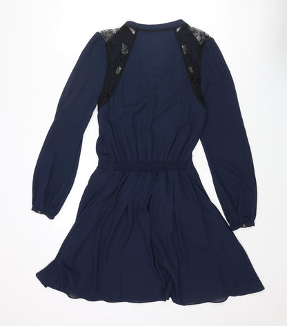 Warehouse Womens Blue Polyester A-Line Size 10 V-Neck Pullover - Lace Detail