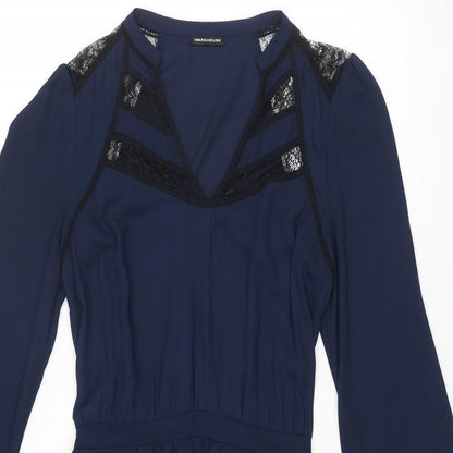 Warehouse Womens Blue Polyester A-Line Size 10 V-Neck Pullover - Lace Detail
