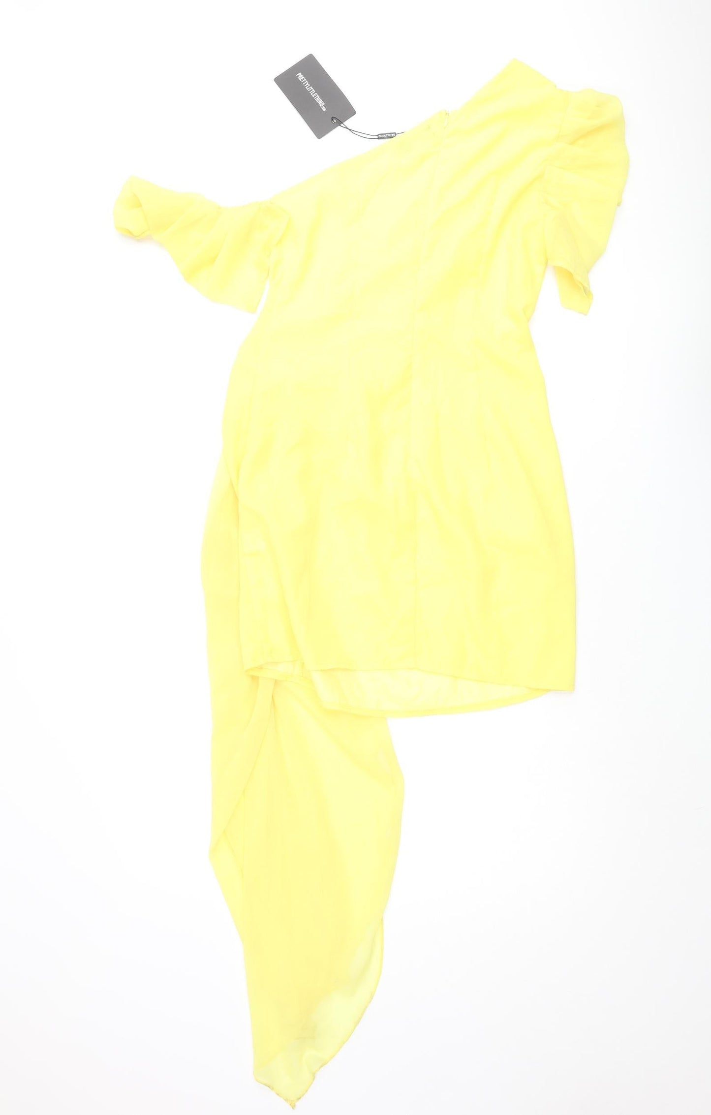PRETTYLITTLETHING Womens Yellow Polyester Mini Size 10 One Shoulder Zip - Pleated