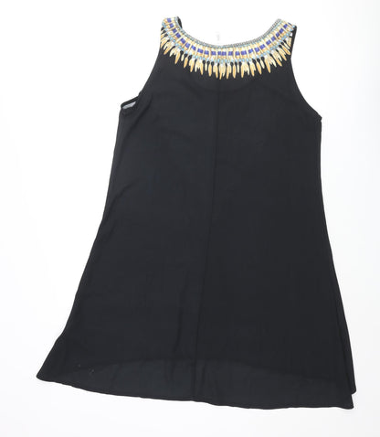 Stella Morgan Womens Black Polyester Shift Size 12 Scoop Neck Pullover - Gemstone Print