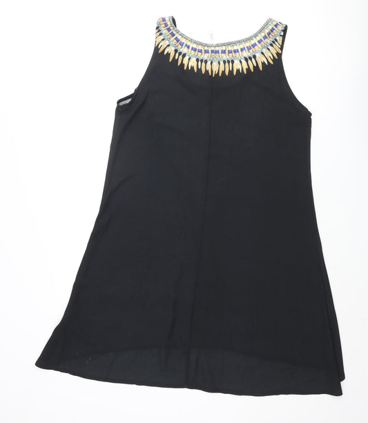 Stella Morgan Womens Black Polyester Shift Size 12 Scoop Neck Pullover - Gemstone Print