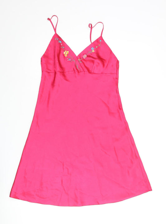 BHS Womens Pink Polyester A-Line Size 10 Sweetheart Pullover - Floral Embroidery