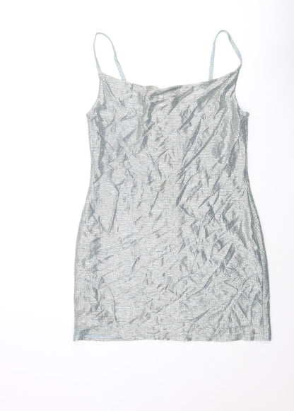 Topshop Womens Silver Polyacrylate Fibre Mini Size 12 Collared Tie - Glitter