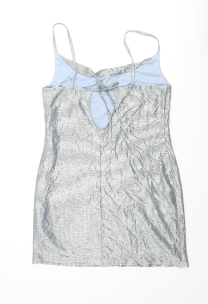 Topshop Womens Silver Polyacrylate Fibre Mini Size 12 Collared Tie - Glitter