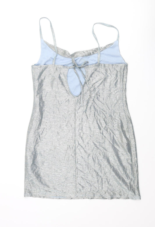 Topshop Womens Silver Polyacrylate Fibre Mini Size 12 Collared Tie - Glitter