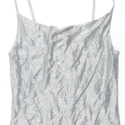 Topshop Womens Silver Polyacrylate Fibre Mini Size 12 Collared Tie - Glitter