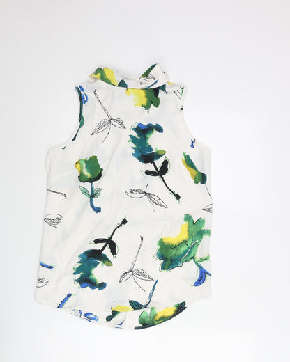 NEXT Womens White Floral Polyester Basic Blouse Size 6 Collared