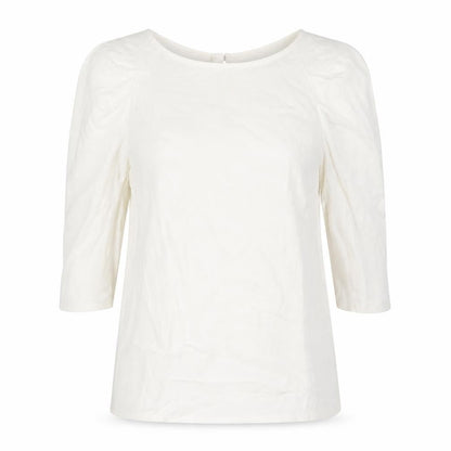 Zara Womens Ivory Viscose Basic Blouse Size L Round Neck - Star Button