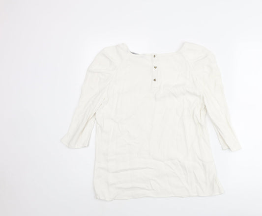 Zara Womens Ivory Viscose Basic Blouse Size L Round Neck - Star Button