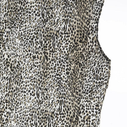 Milano Womens Beige Animal Print Polyester Basic Blouse Size M V-Neck - Leopard Print Frill