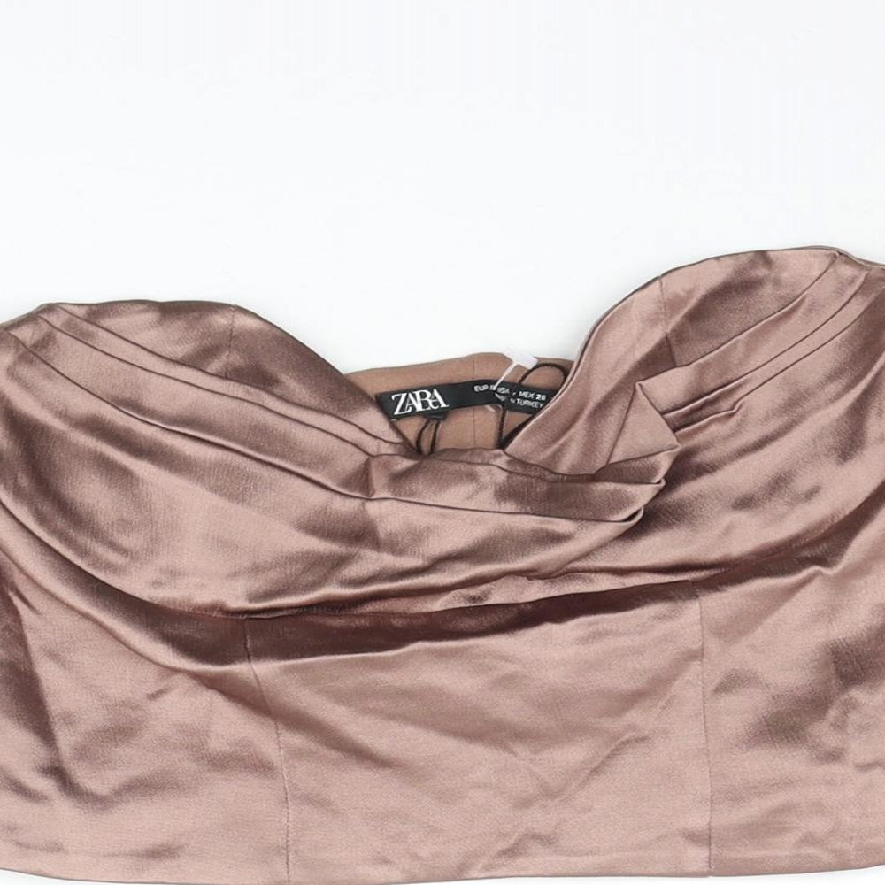 Womens UK Size S Zara Brown Cropped Blouse