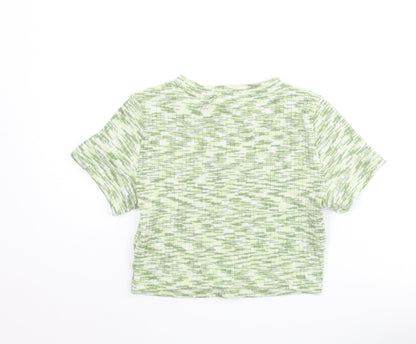 Divided by H&M Womens Green Geometric Polyester Cropped T-Shirt Size S Round Neck