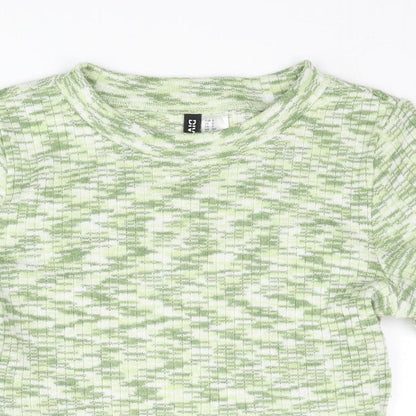 Divided by H&M Womens Green Geometric Polyester Cropped T-Shirt Size S Round Neck