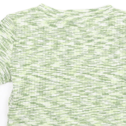 Divided by H&M Womens Green Geometric Polyester Cropped T-Shirt Size S Round Neck