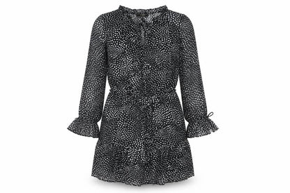 Lipsy Womens Black Polka Dot Polyester A-Line Size 12 V-Neck Tie - Frill Bow