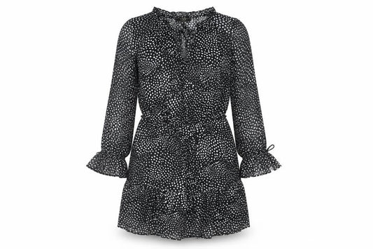 Lipsy Womens Black Polka Dot Polyester A-Line Size 12 V-Neck Tie - Frill Bow