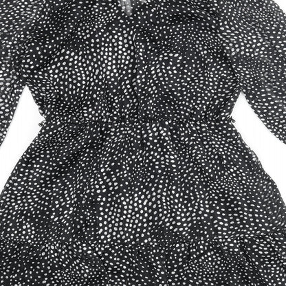 Lipsy Womens Black Polka Dot Polyester A-Line Size 12 V-Neck Tie - Frill Bow