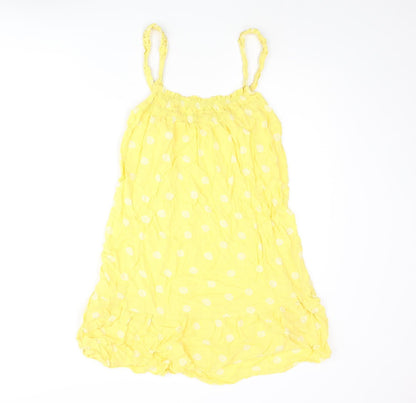 Marks and Spencer Womens Yellow Geometric Viscose Mini Size 10 Scoop Neck Pullover - Frill Shell Print