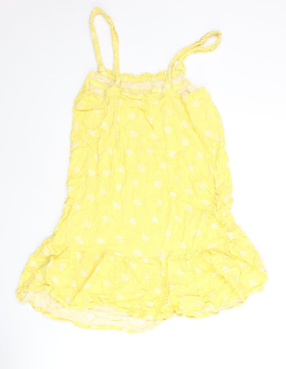 Marks and Spencer Womens Yellow Geometric Viscose Mini Size 10 Scoop Neck Pullover - Frill Shell Print
