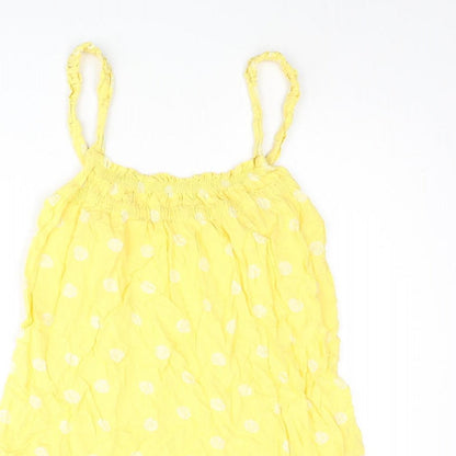 Marks and Spencer Womens Yellow Geometric Viscose Mini Size 10 Scoop Neck Pullover - Frill Shell Print