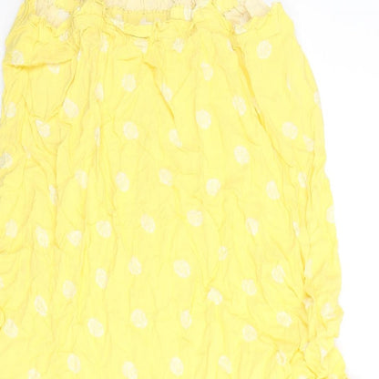 Marks and Spencer Womens Yellow Geometric Viscose Mini Size 10 Scoop Neck Pullover - Frill Shell Print