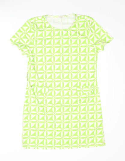River Island Womens Green Geometric Polyester Shift Size 12 Round Neck Pullover - Pocket Detail