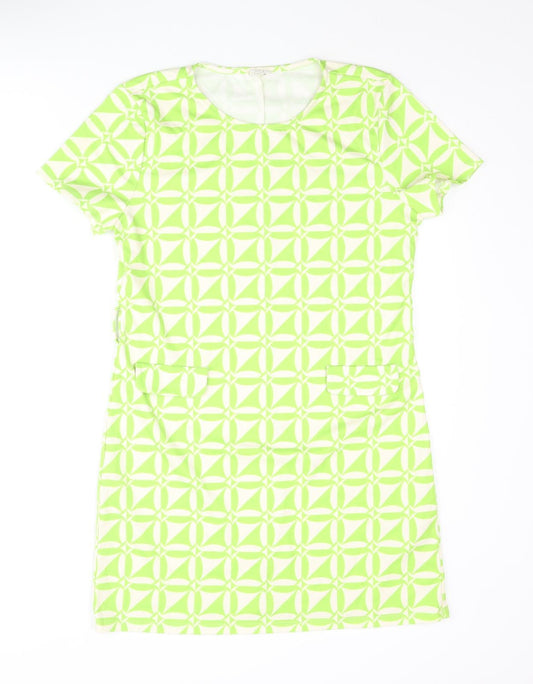 River Island Womens Green Geometric Polyester Shift Size 12 Round Neck Pullover - Pocket Detail