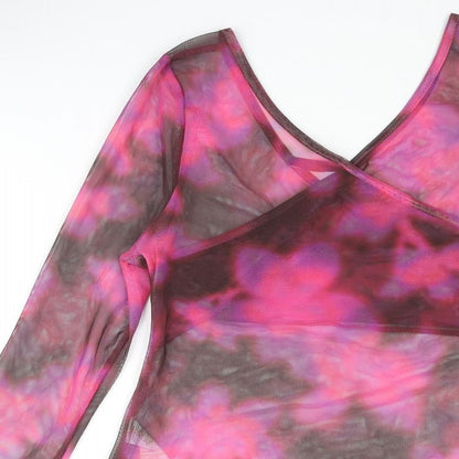 ASYOU Womens Pink Polyester Basic Blouse Size 12 V-Neck - Semi Sheer
