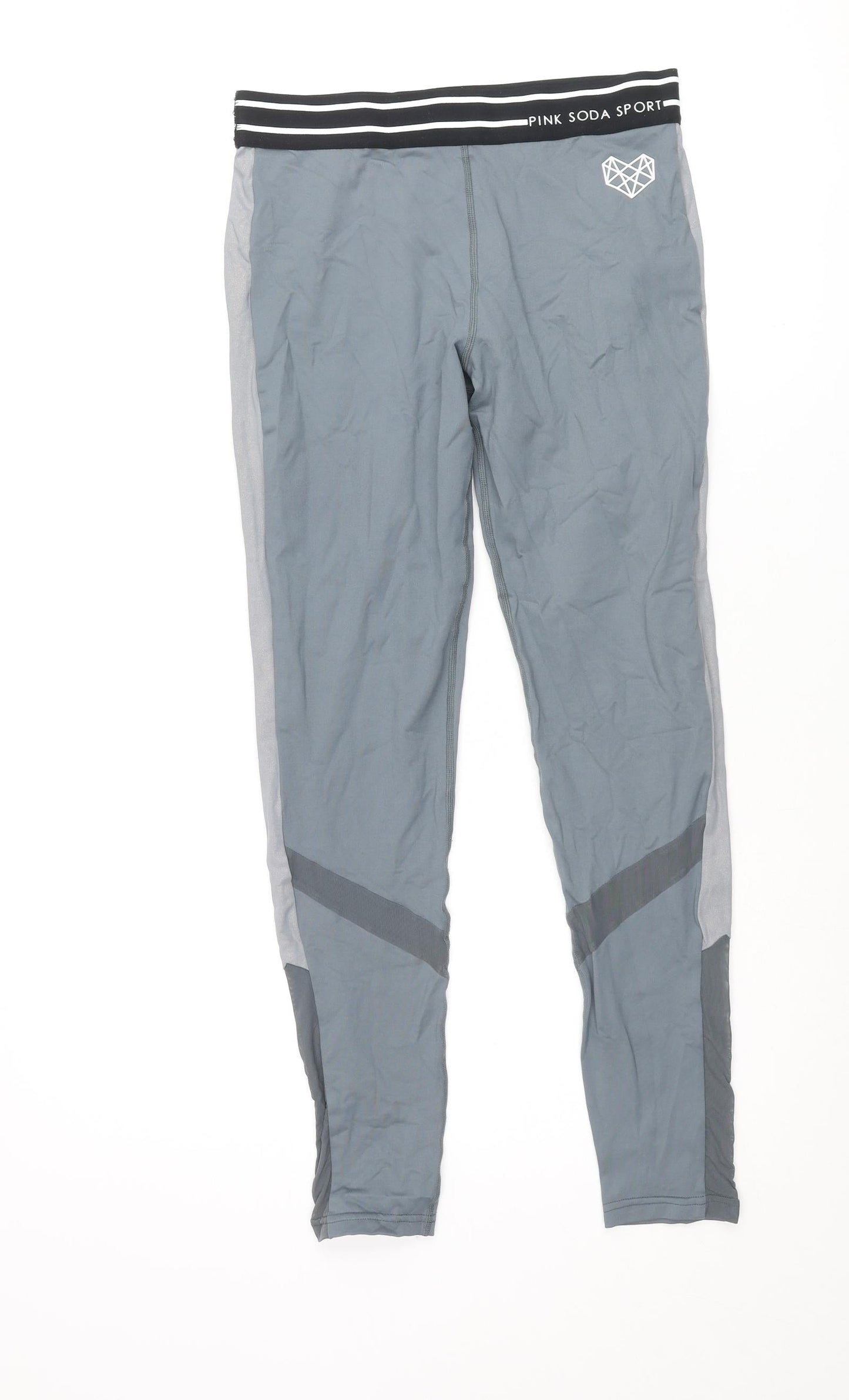 Pink Soda Womens Blue Polyamide Cropped Leggings Size 8 L25 in Regular Pullover - Taped Sides Mesh Detail Logo