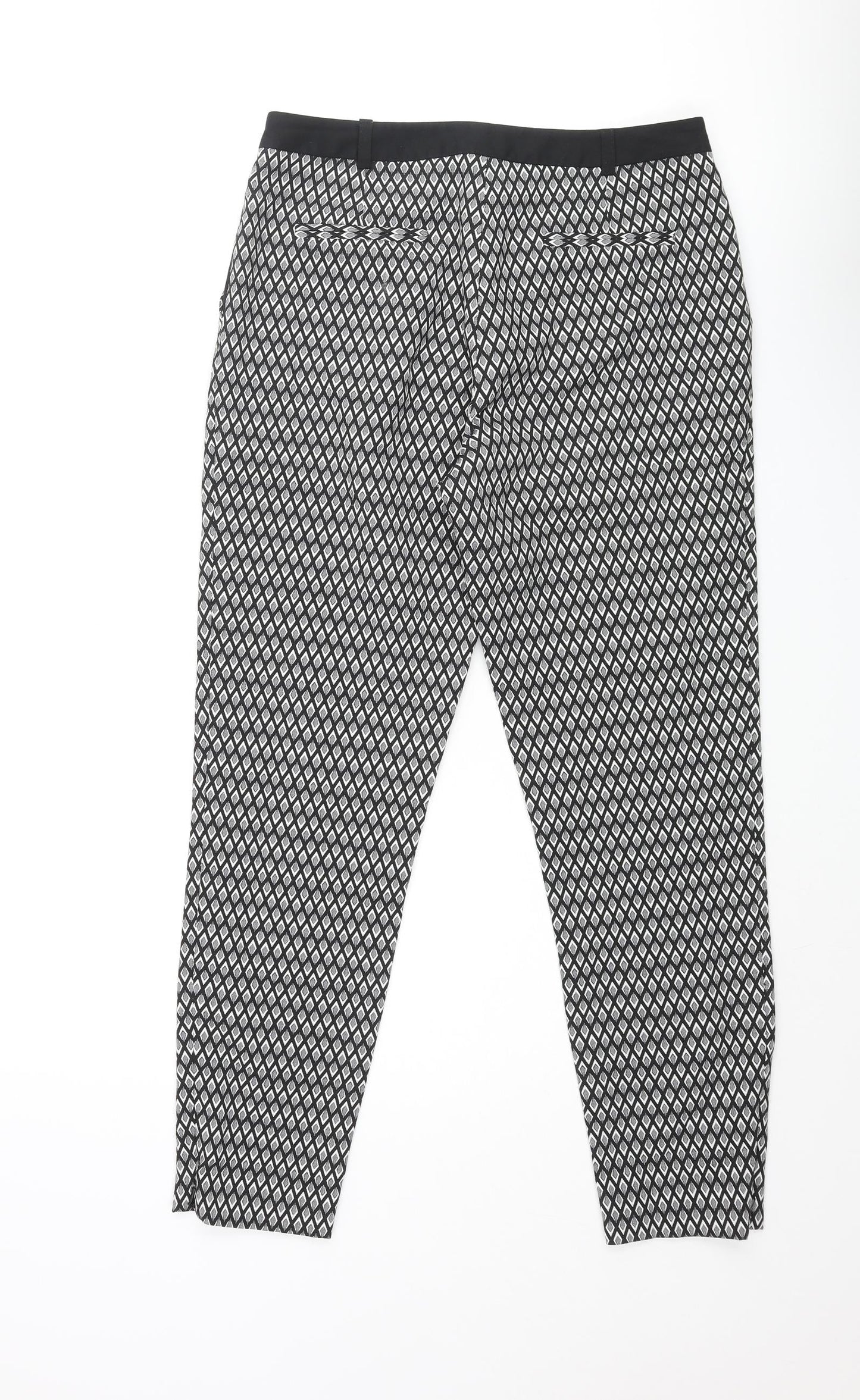 Topshop Womens Black Geometric Polyester Dress Pants Trousers Size 10 L25 in Regular Zip