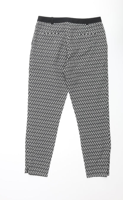 Topshop Womens Black Geometric Polyester Dress Pants Trousers Size 10 L25 in Regular Zip