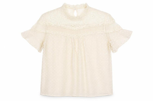 New Look Womens Ivory Polyester Basic Blouse Size 12 Mock Neck - Lace Detail