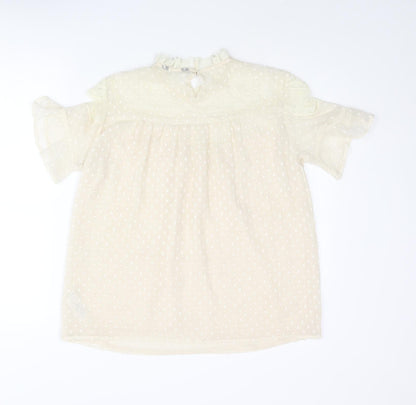 New Look Womens Ivory Polyester Basic Blouse Size 12 Mock Neck - Lace Detail