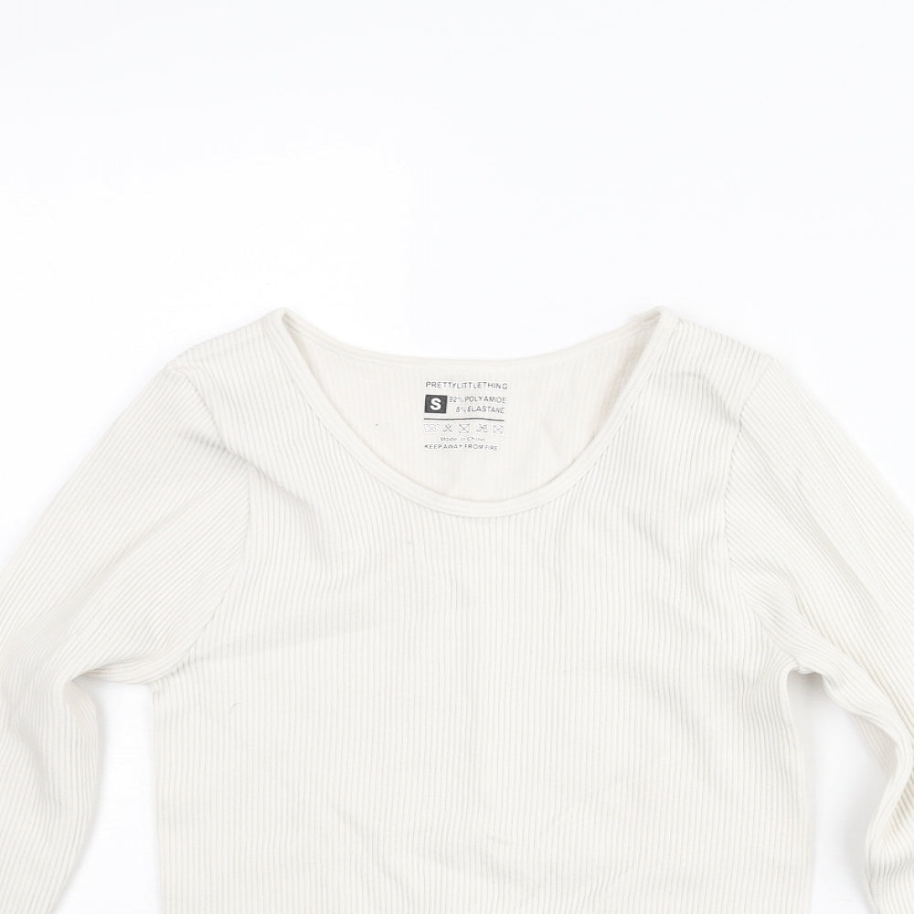 Womens UK Size S PRETTYLITTLETHING Ivory Cropped T-Shirt