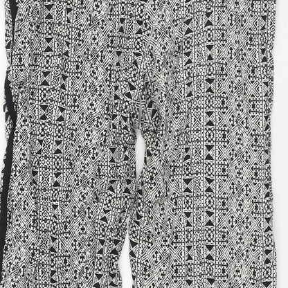 New Look Womens Black Geometric Viscose Trousers Size 8 L23 in Regular Drawstring - Taped Sides