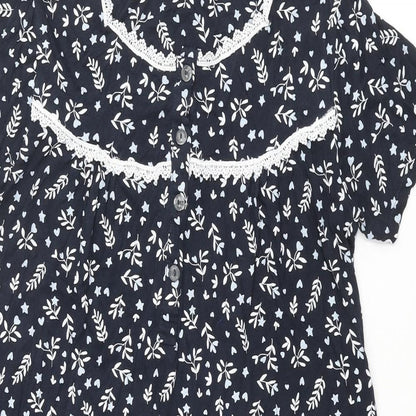 Arista Womens Blue Floral Cotton Cami Dress Size 8 Button - Lace Trim Button Size 8-10
