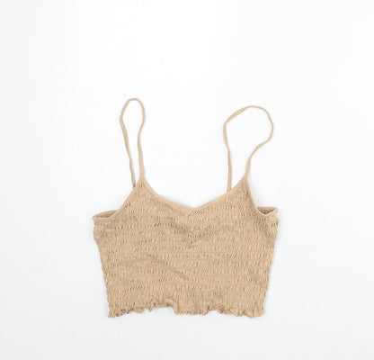 Divided by H&M Womens Beige Cotton Cropped Tank Size S Scoop Neck
