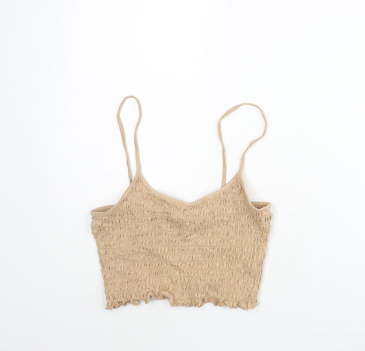 Divided by H&M Womens Beige Cotton Cropped Tank Size S Scoop Neck