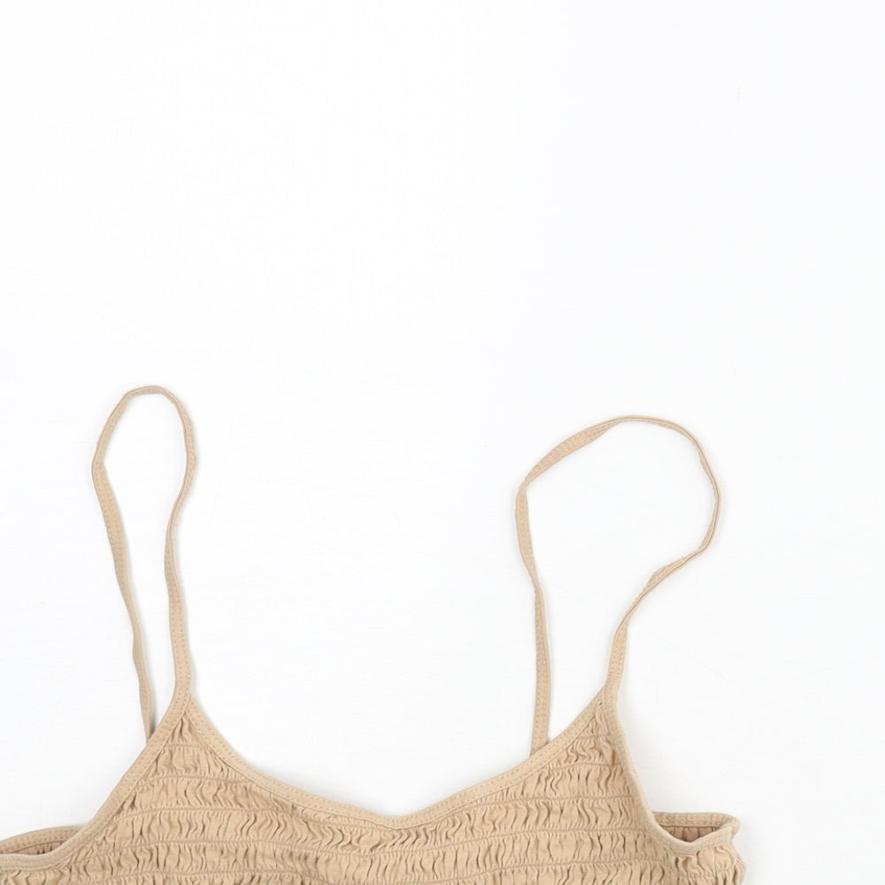 Divided by H&M Womens Beige Cotton Cropped Tank Size S Scoop Neck