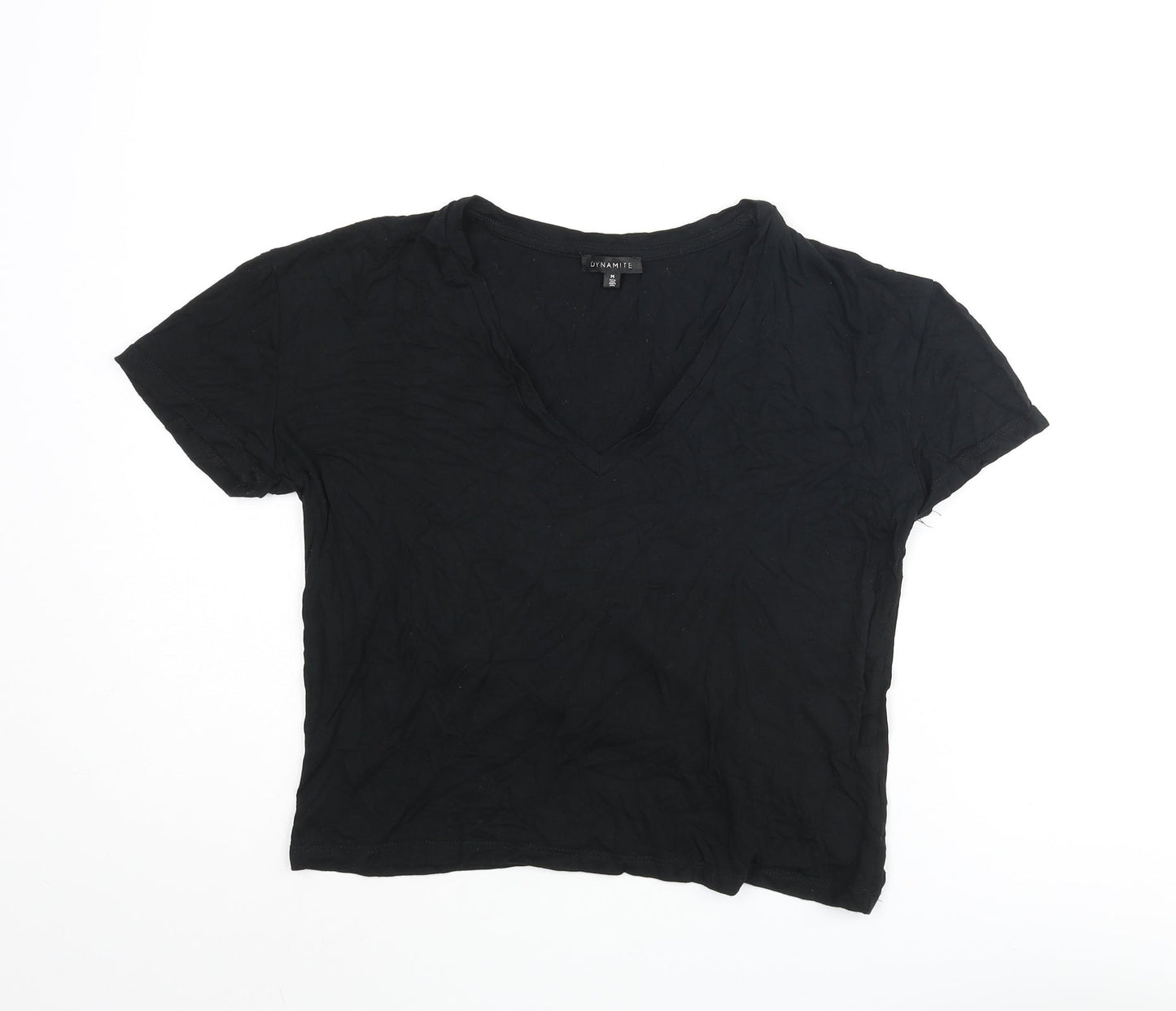 Dynamite Womens Black Viscose Basic T-Shirt Size M V-Neck