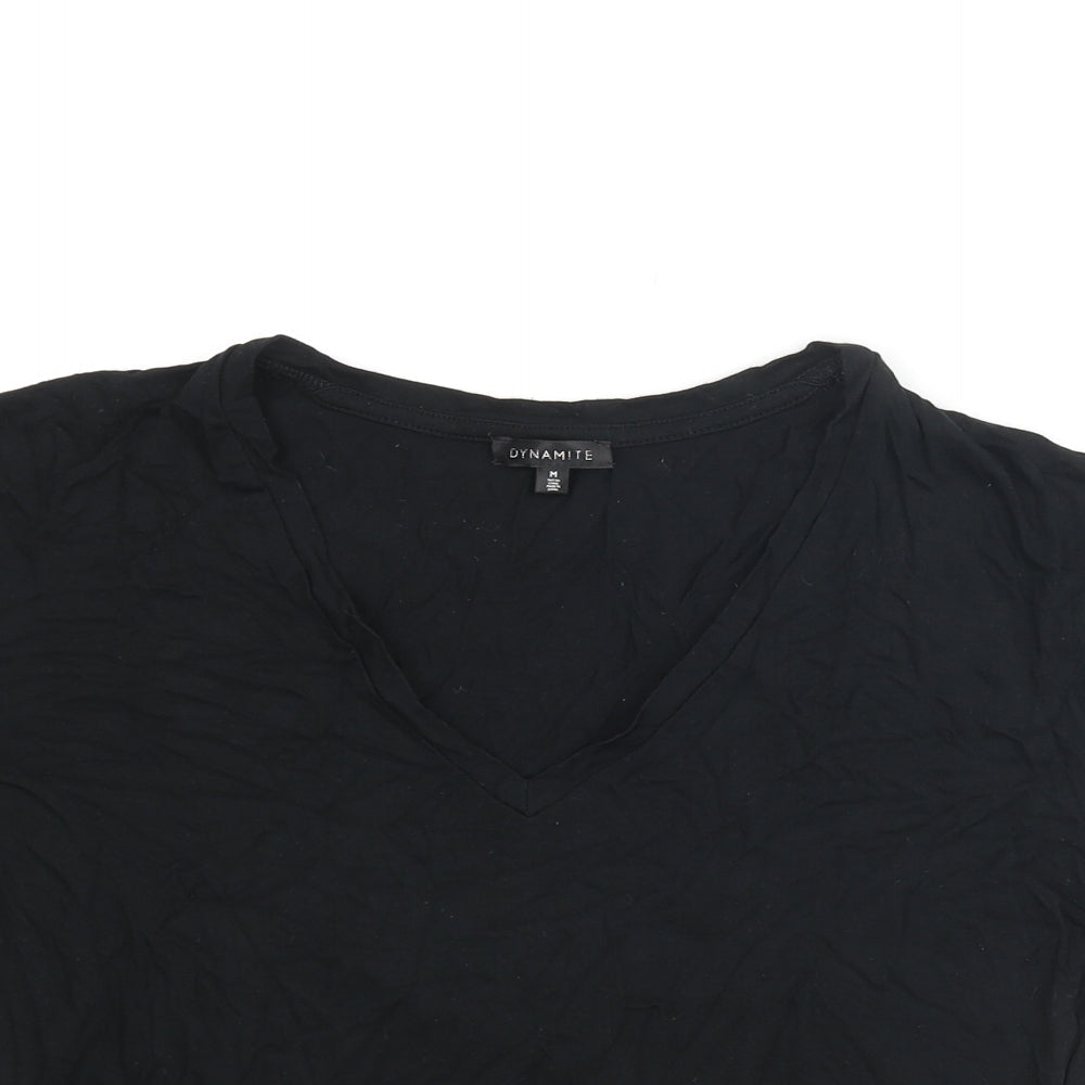Dynamite Womens Black Viscose Basic T-Shirt Size M V-Neck