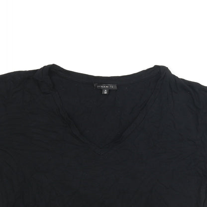 Dynamite Womens Black Viscose Basic T-Shirt Size M V-Neck