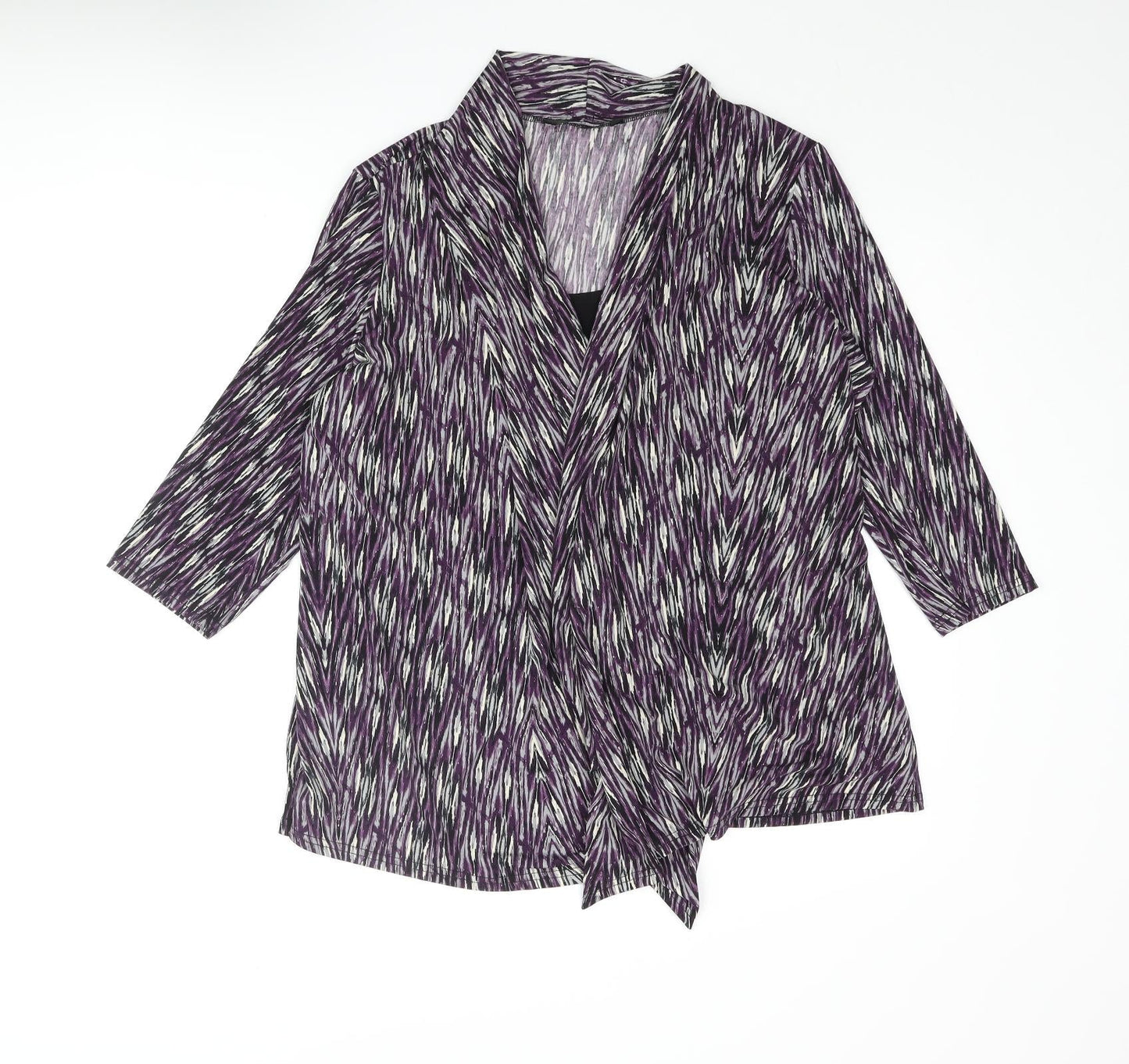 Bonmarché Womens Purple Geometric Polyester Basic Blouse Size 20 V-Neck - Layered Waterfall Front